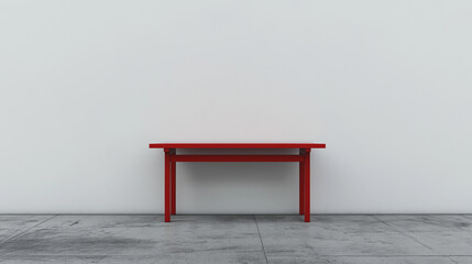 Striking red desk positioned against a blank wall, epitomizing modern design and creative workspace sophistication
