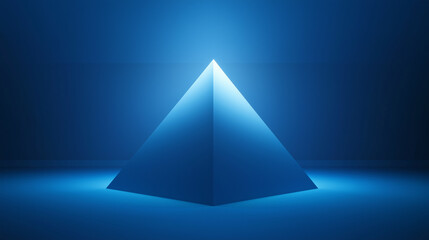 Fototapeta premium Abstract 3D Pyramid Floating On Deep Blue Background, Inspiring Digital Art And Modern Architecture Trends