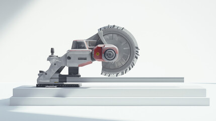 Fototapeta premium Chop Saw Artistic Theme Set Against Clear White Background, Merging Industrial Edge And Creative Inspiration