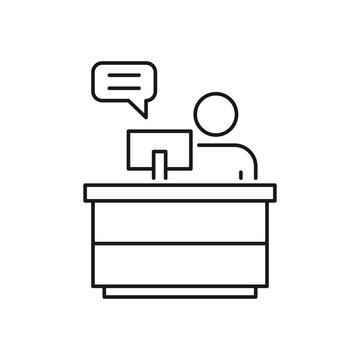 desk worker using computer, speech bubble clip art preview