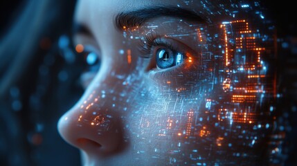 Woman from neurons with orange neon lights