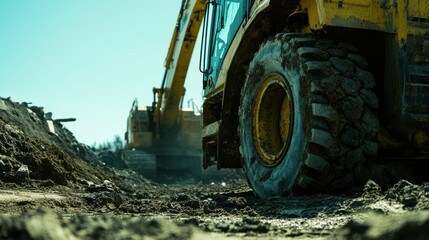 Fototapeta premium Close-Up View of Excavator Digging in Industrial Setting