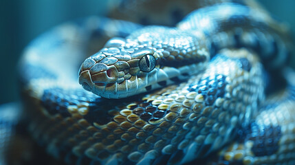 Fototapeta premium Deadly Snake Close Up. Majestic Scales Detail and Intricate Pattern Beauty