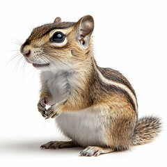 Obraz premium Portrait of Curious Squirrel on White Background: Woodland Wildlife and Fur Detail Photography