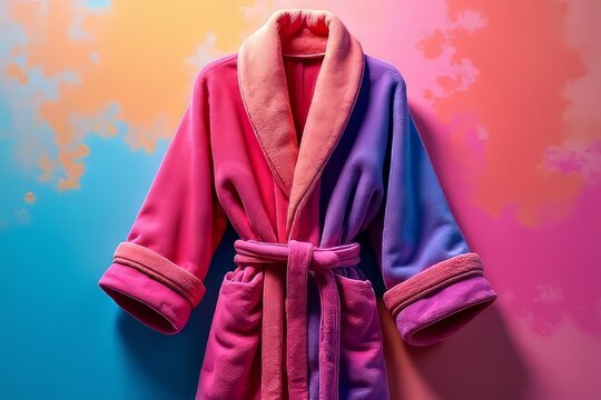 Vibrant Multicolor Sherpa Robe with Tie Belt - Cozy & Stylish