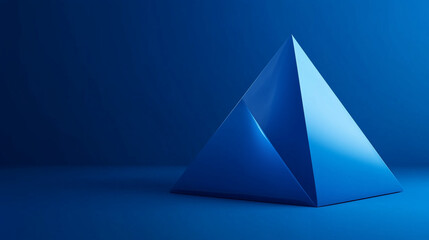 Fototapeta premium Abstract 3D pyramid set against a deep blue background, creating a striking visual of modern geometric design