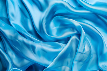 Fototapeta premium Azure Waves Textile. Light Blue Fabric Drapery and Silk Textile Background