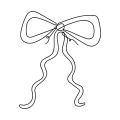 Ribbon bow gift in Minimalist Design. One line elements for print, banner, card, brochure. Vector illustration