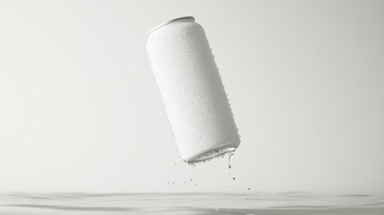 A can of soda is floating in the air