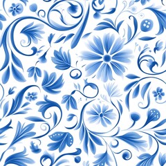 Seamless Blue Flower Pattern Old Russian motifs with patterns the drawing on White Background