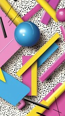 Vibrant 80s Retro Geometric Abstract Art: A Colorful Symphony of Shapes and Hues