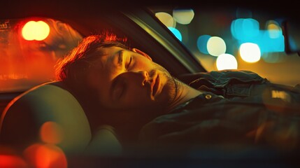 Safety Driving Reminder Image of Tired Driver Napping at Wheel