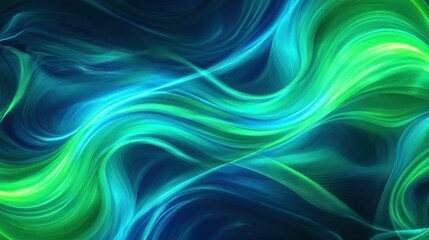 Naklejka premium Vibrant Blue and Green Abstract Lines Create Dynamic Swirls