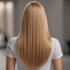 Obraz premium Woman showing long straight blonde hair from behind selective focus blurred image
