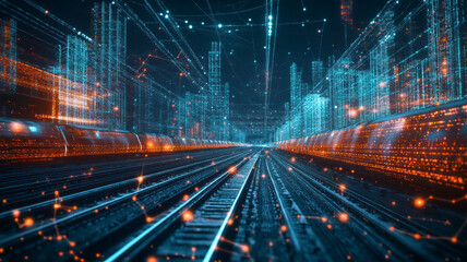 Fototapeta premium A train track with a city in the background
