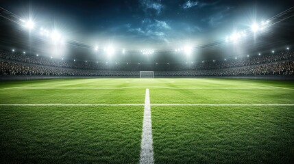 Obraz premium A Wide Angle View Of A Soccer Stadium During The Night