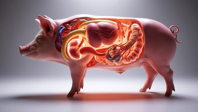 Exploring pig anatomy internal organ structure laboratory setting educational illustration