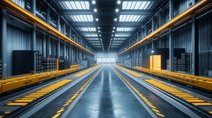 Fototapeta premium The advanced logistics hub showcases efficient automated sorting systems and innovative delivery technology, emphasizing modern operational capabilities and streamlined processes