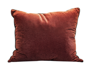Cozy cushion in rich rust color perfect for home decor and interior design accents, cut out