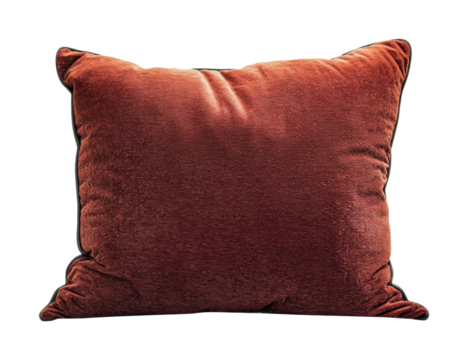 Cozy cushion in rich rust color perfect for home decor and interior design accents, cut out