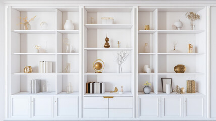 A white bookcase with many books on it