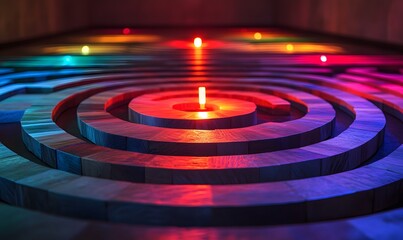 Fototapeta premium Luminous Maze: A Wooden Labyrinth Glowing with Vibrant Neon Light