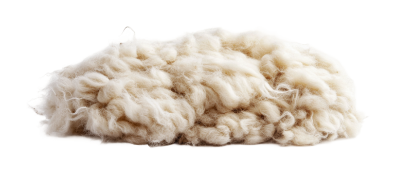 Natural wool fibers ideal for textile projects and crafting uses, cut out