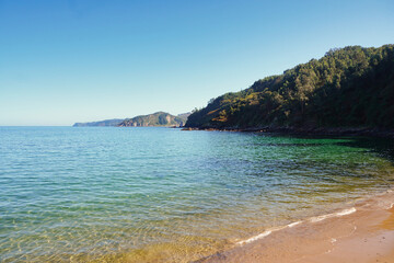 Fototapeta premium Asturias, Spain. Beach scenery in Tazones. A charming town with a seafaring tradition. 