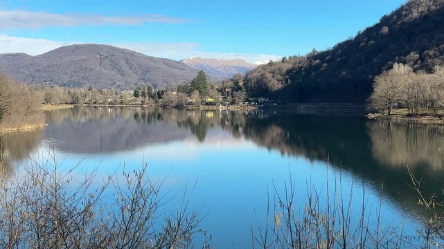 Lake Ghirla Landscape on a Sunny Day, Valganna, Province of Varese, Lombardy, Italy