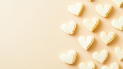 Obraz premium Creamy hearts are arranged on a soft colored neutral background