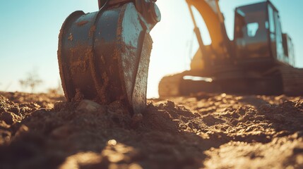 Excavator Digging in Challenging Terrain with Natural Light