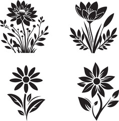 set of black and white flowers