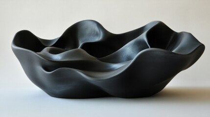 Obraz premium A black abstract sculpture resembles gentle waves in a minimalist style