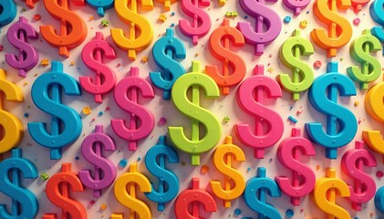 Fototapeta premium Abstract design of colorful money signs in a seamless pattern, banknotes, funds