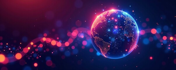 Abstract digital web technology design on globe banner, global, information, science