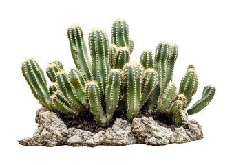 Vibrant green cactus cluster on rocky surface displaying unique shapes and textures for nature lovers and plant enthusiasts, cut out