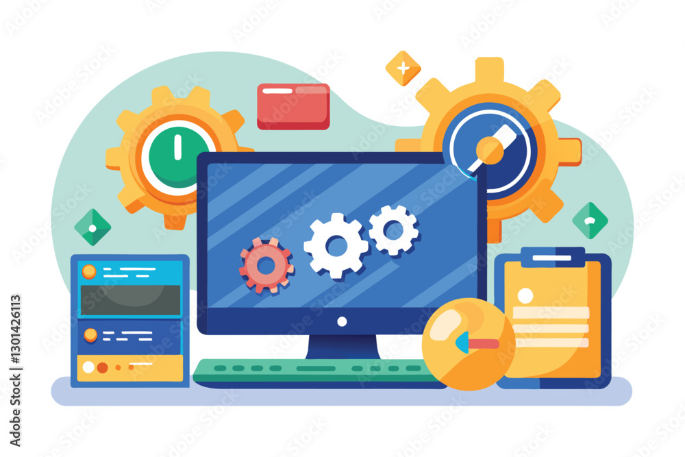 Poster a user upgrades their computer's operating system, showcasing various customizable features and tool
