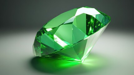 Fototapeta premium A large green gem shows sharp facets on a smooth surface