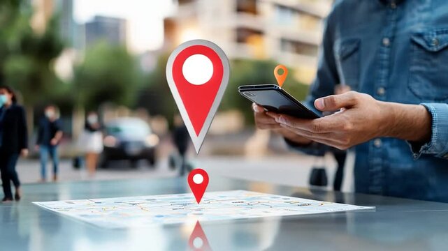 Man using map app outdoors