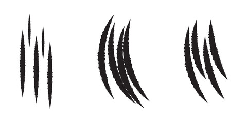 Claw scratches vector. Set of red different claws scratches flat style, Scratches from animal or wolverine, claws three black scratches. Animal claw scratch mark. Paper slash rip. Design eps 10.
