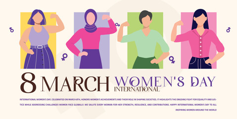 Empowering March 8 Women’s Day Banner & Post: 4 powerful women in a stunning, unique design. Perfect for social media & all design projects. #March8 #WomensDay