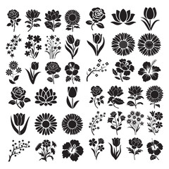 Flower icon set silhouettes, Abstract flower icon Flowers silhouette, vector images