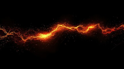 Glowing wavy particles of fire burning brightly against the black background