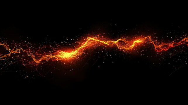 Glowing wavy particles of fire burning brightly against the black background