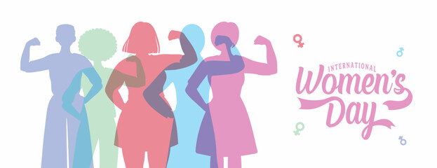 Celebrate March 8 Women’s Day: Interwoven girls in a vibrant design with blue, purple, green, pink & white. Ideal for social media & all design projects. #March8 #WomensDay