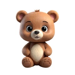 Small teddy bear with brown fur and white paws, 3d cover, 3d rendere, vector, 3d