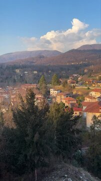 Panoramic View of the Small Italian Village of Ferrera di Varese with Sunset Light, Situated in the Province of Varese, Lombardy, Italy