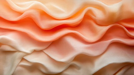 Obraz premium Orange and white silk fabric displays gentle waves and soft light