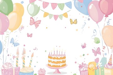 birthday cake party celebration vector illustration gift food sweet balloon happy candle cupcake decoration candles design card holiday balloons cartoon dessert fun celebrate chocolate birthday cake