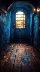 Fototapeta premium Dark Hallway Entrance With Vintage Door